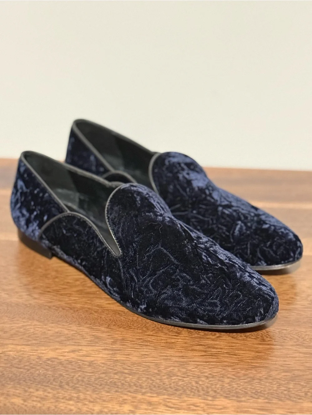 M.Gemi Women’s Blue Crushed Velvet Made in Italy Loafer Slip On Flats EU 40 US 9